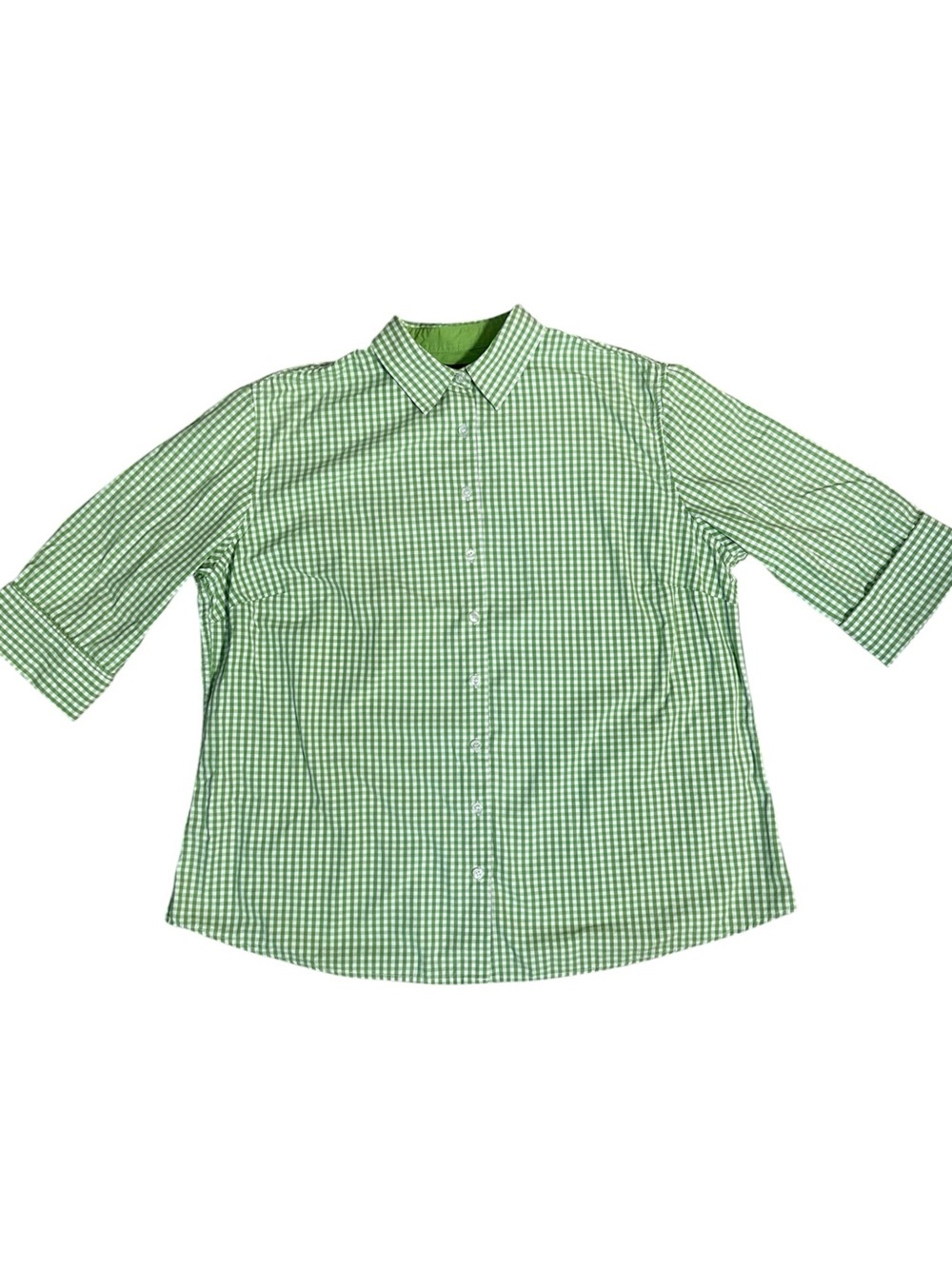 Mountain Lake Woman Button Down Top Green & White Size 1X